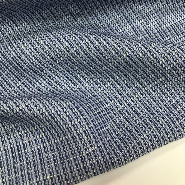 Лен с хлопком жаккард сине-голубая полоска Россия