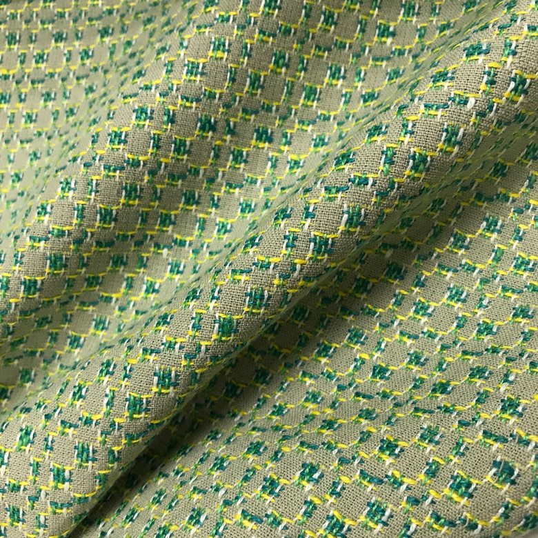 лен с хлопком жаккард зеленый с желтым Россия
