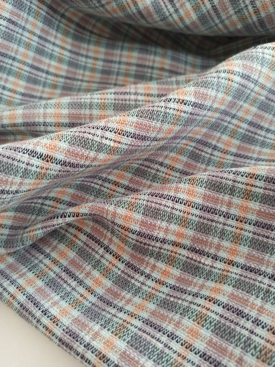 Лён с хлопком плотный "Клетка Дублин"