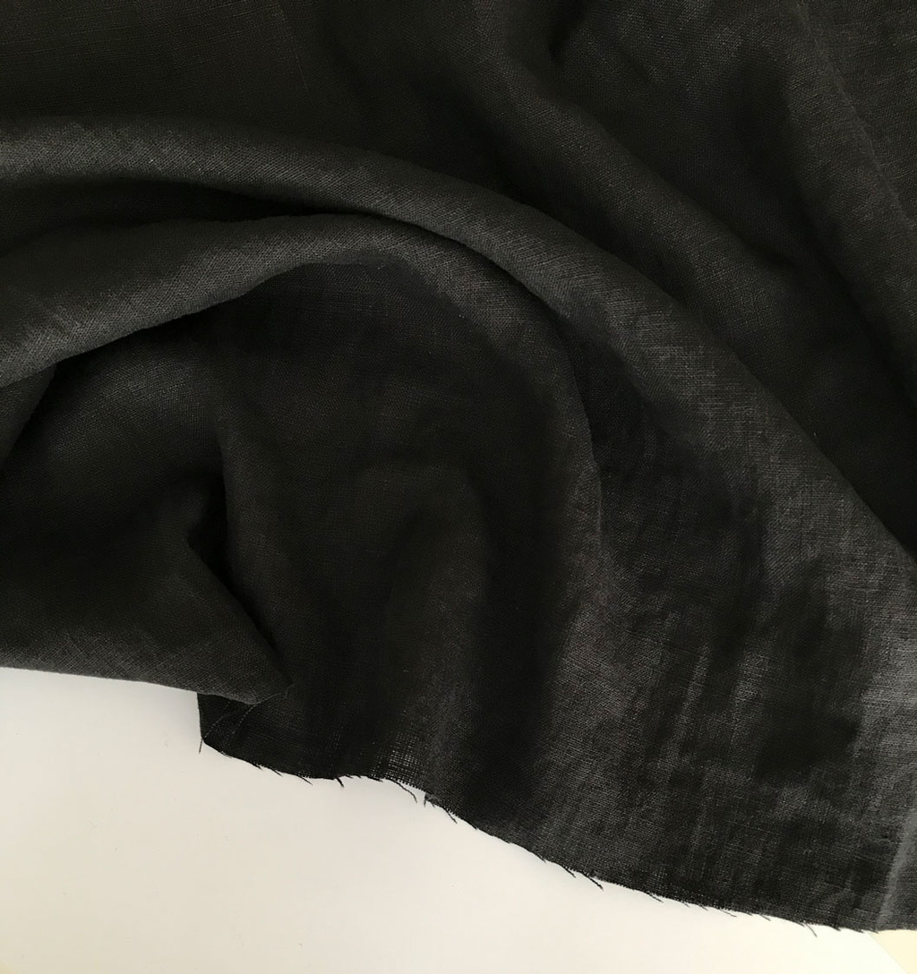 лен костюмный крэш стираный черный