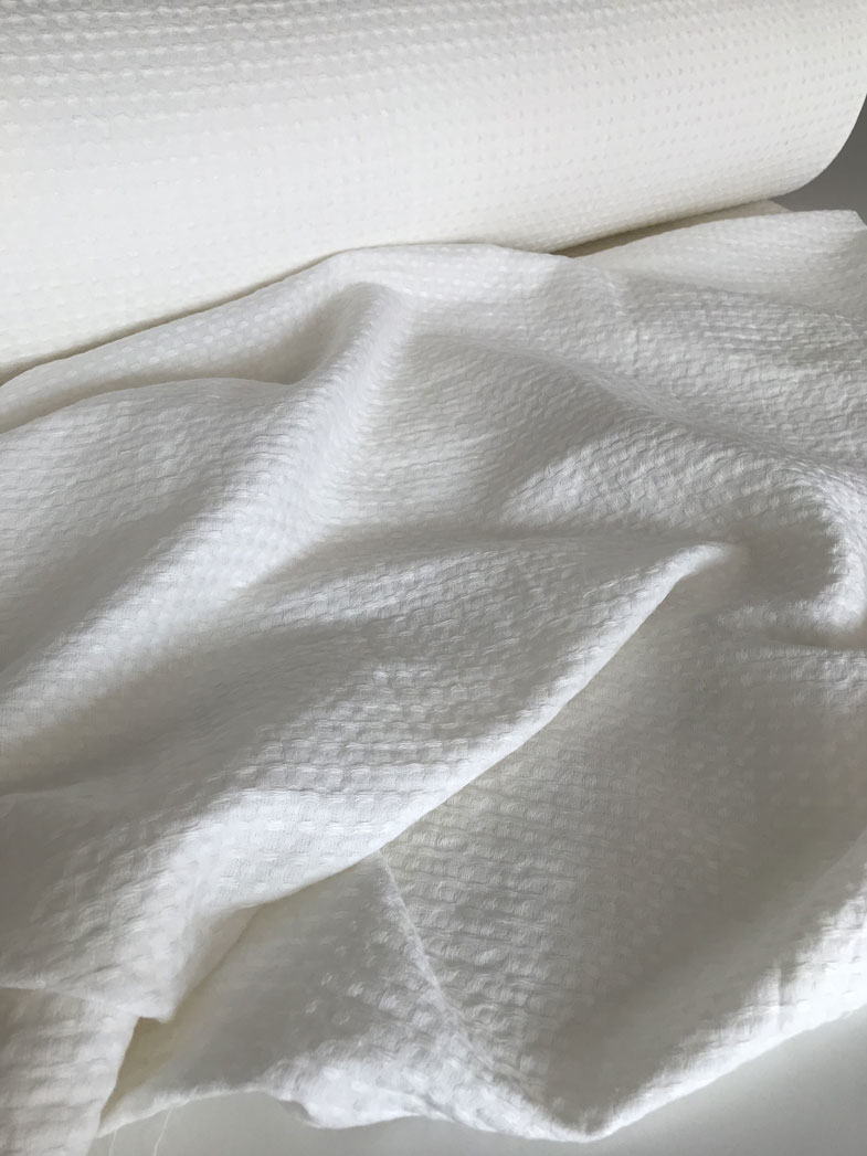 широкая стираная льняная вафля белая