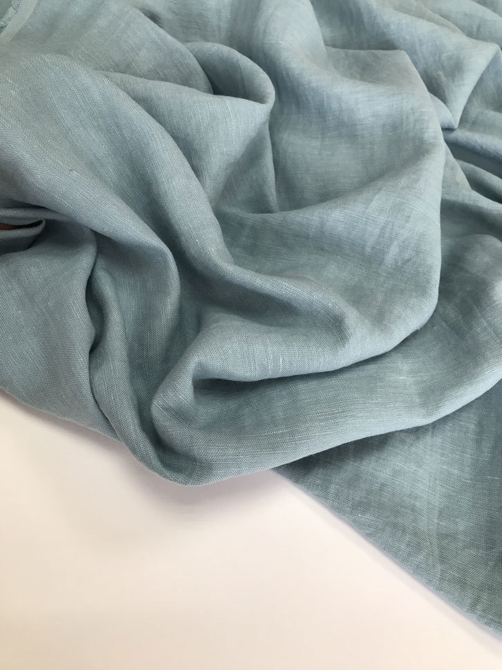 лен с вискозой стираный краш серо-голубой