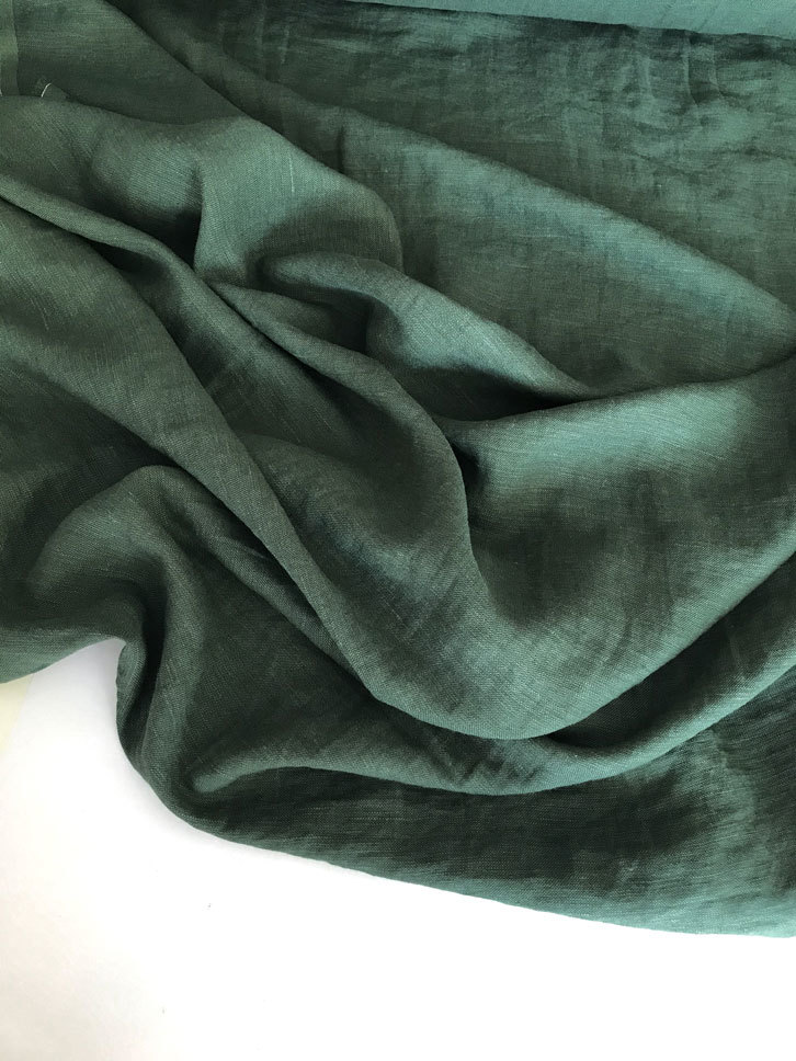 лен с вискозой стираный краш травяной зеленый
