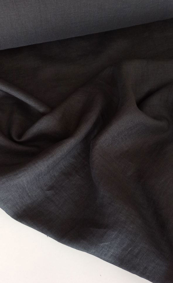 100% лен черный с эффектом мятости