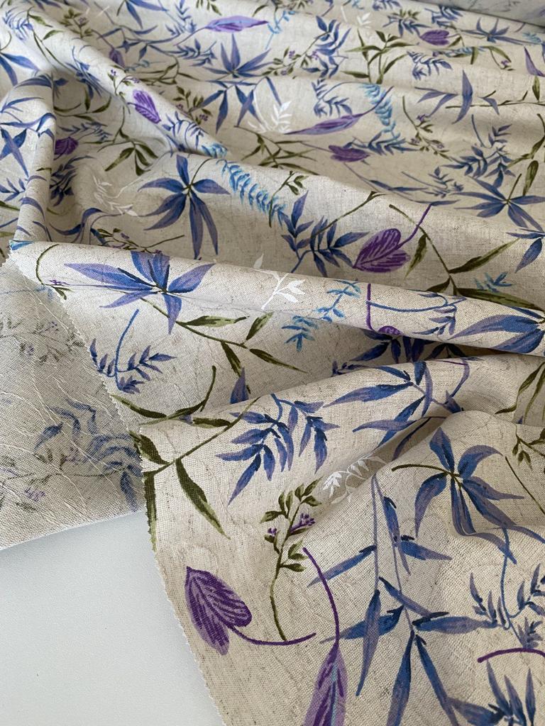 Лён с принтом  жаккард "Бамбук"