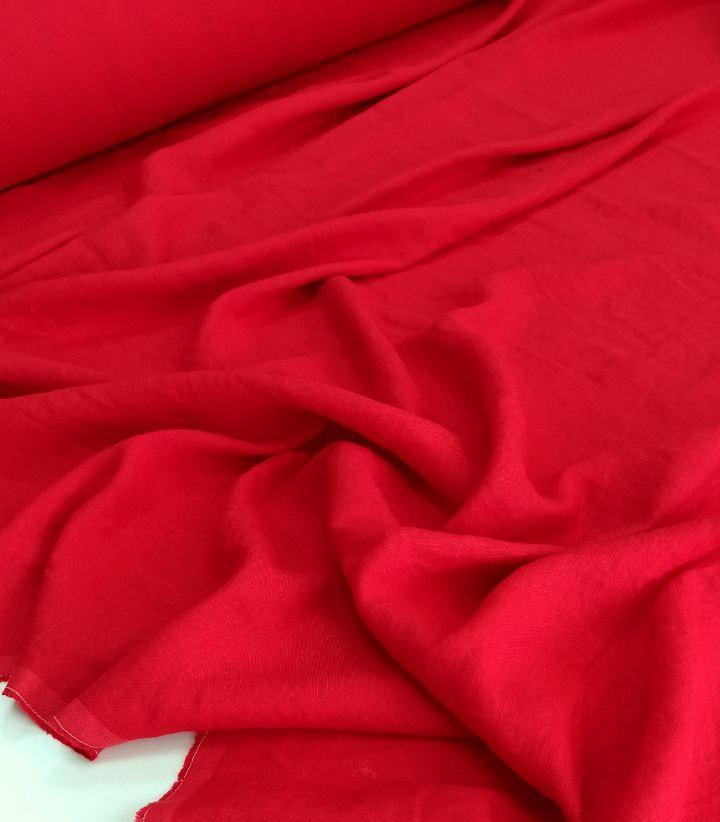 Лён с вискозой "Фееричный красный" с эффектом мятости (crush)