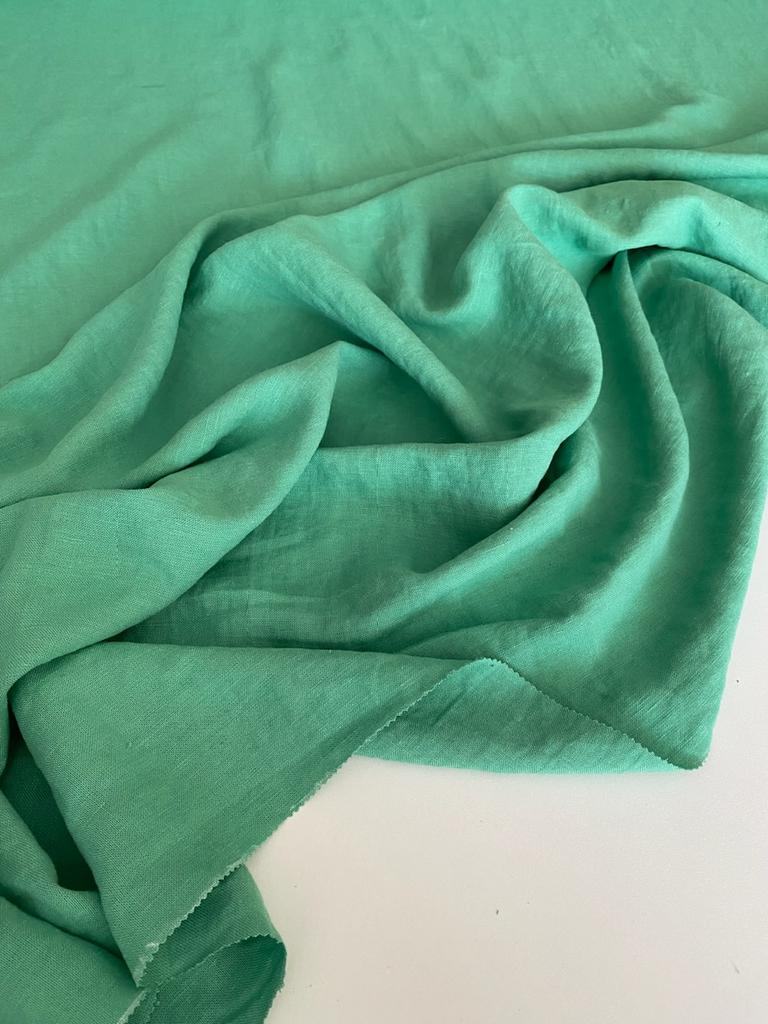 Лён с вискозой "Нефритовый " с эффектом мятости (crush)