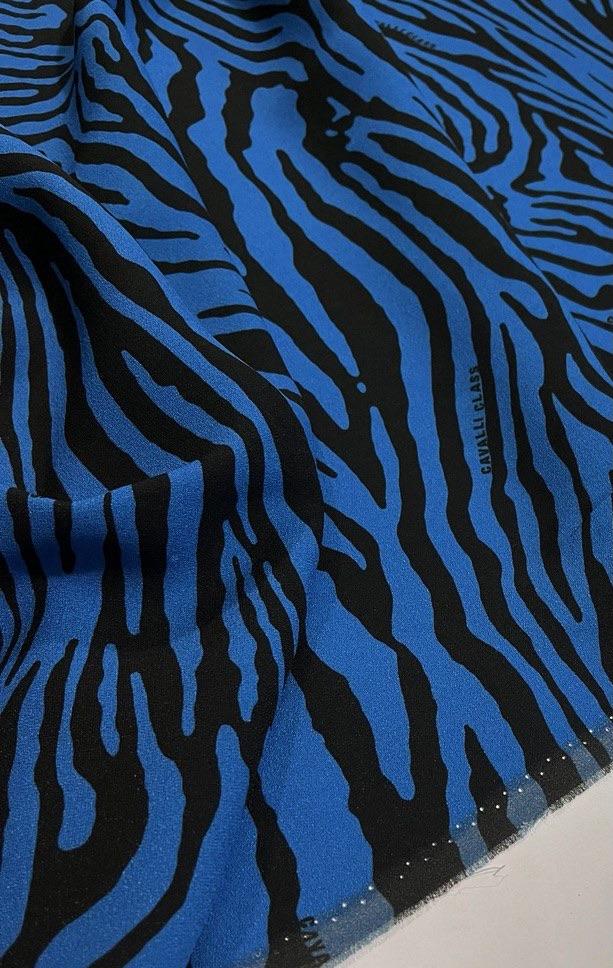 Вискоза креп R.Cavalli "Зебра синяя"