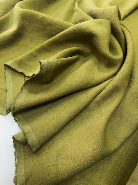 Лён с вискозой "Яркий Хаки" с эффектом мятости (crush)