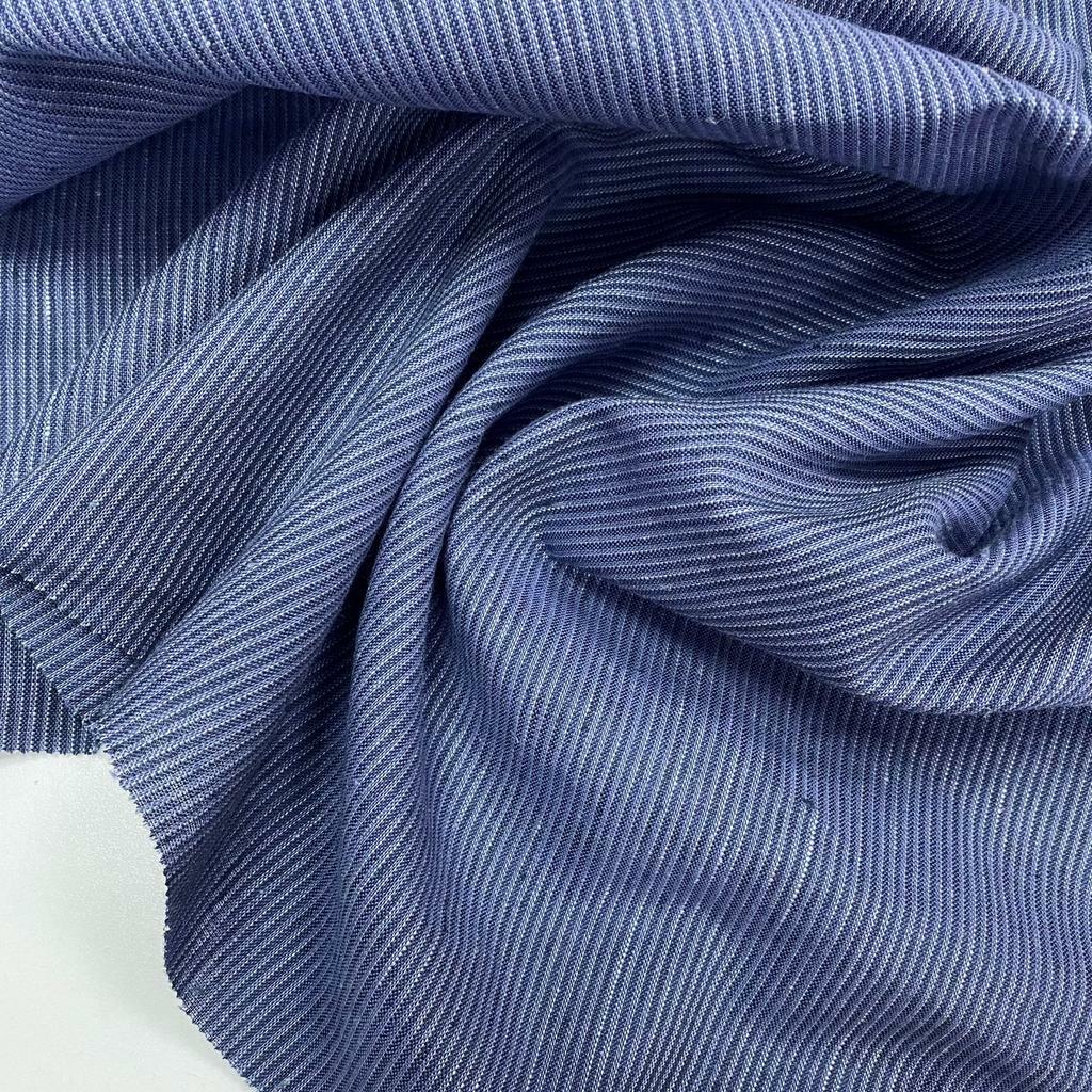 Лён с шерстью  "Синяя мелкая полоска меланж"