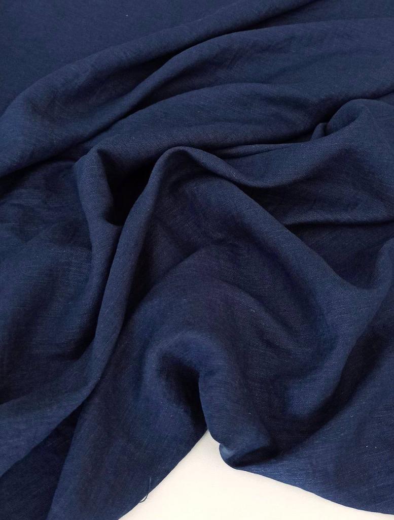 Отрезы Лён с вискозой "Малефисента" (тёмно-синий) с эффектом мятости (crush) - 1,85м, 0,65м