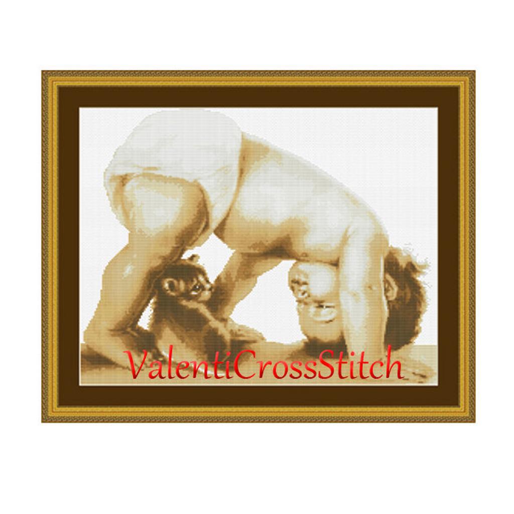 Малыш и котенок цвет сепия