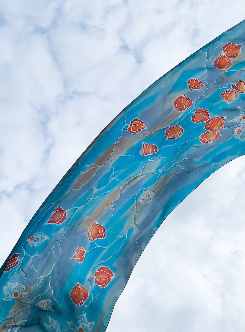 Шелковый шарф Физалис батик