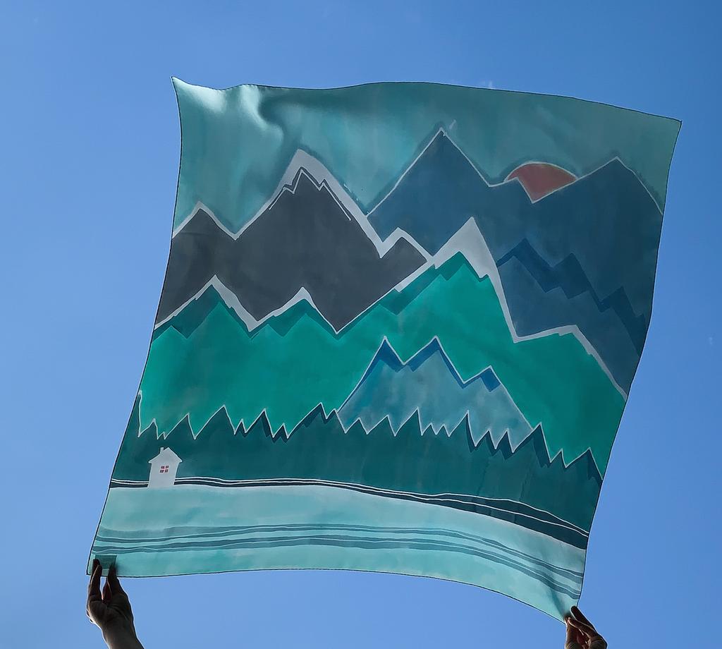 Платок женский головной Дом в горах