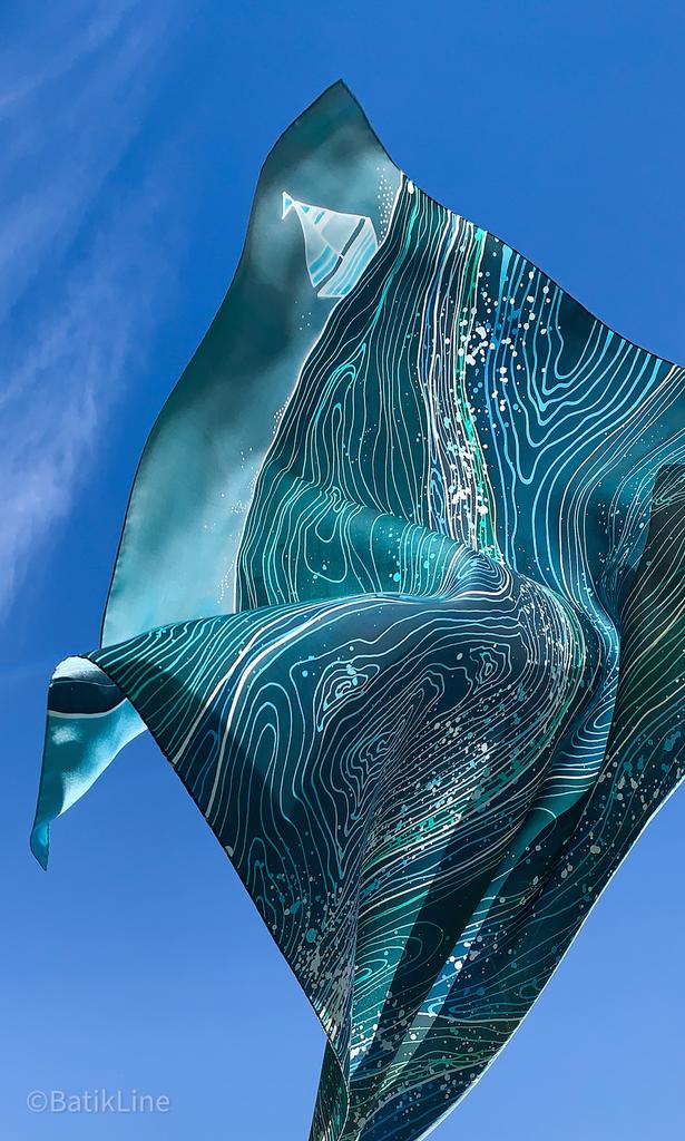 Шёлковый платок "Изумрудное море"