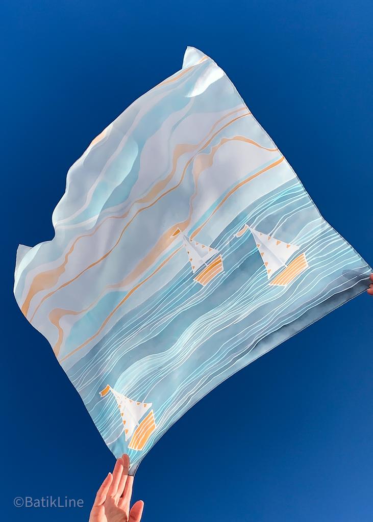 Шёлковый платок "Парусники в море"