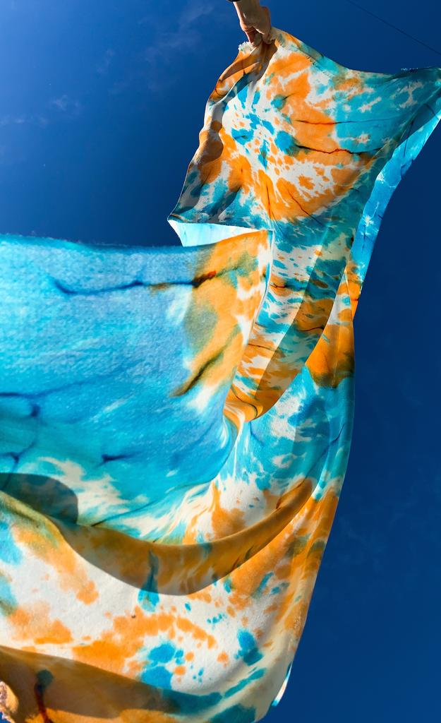 Палантин шерстяной тай-дай бирюза и орснж