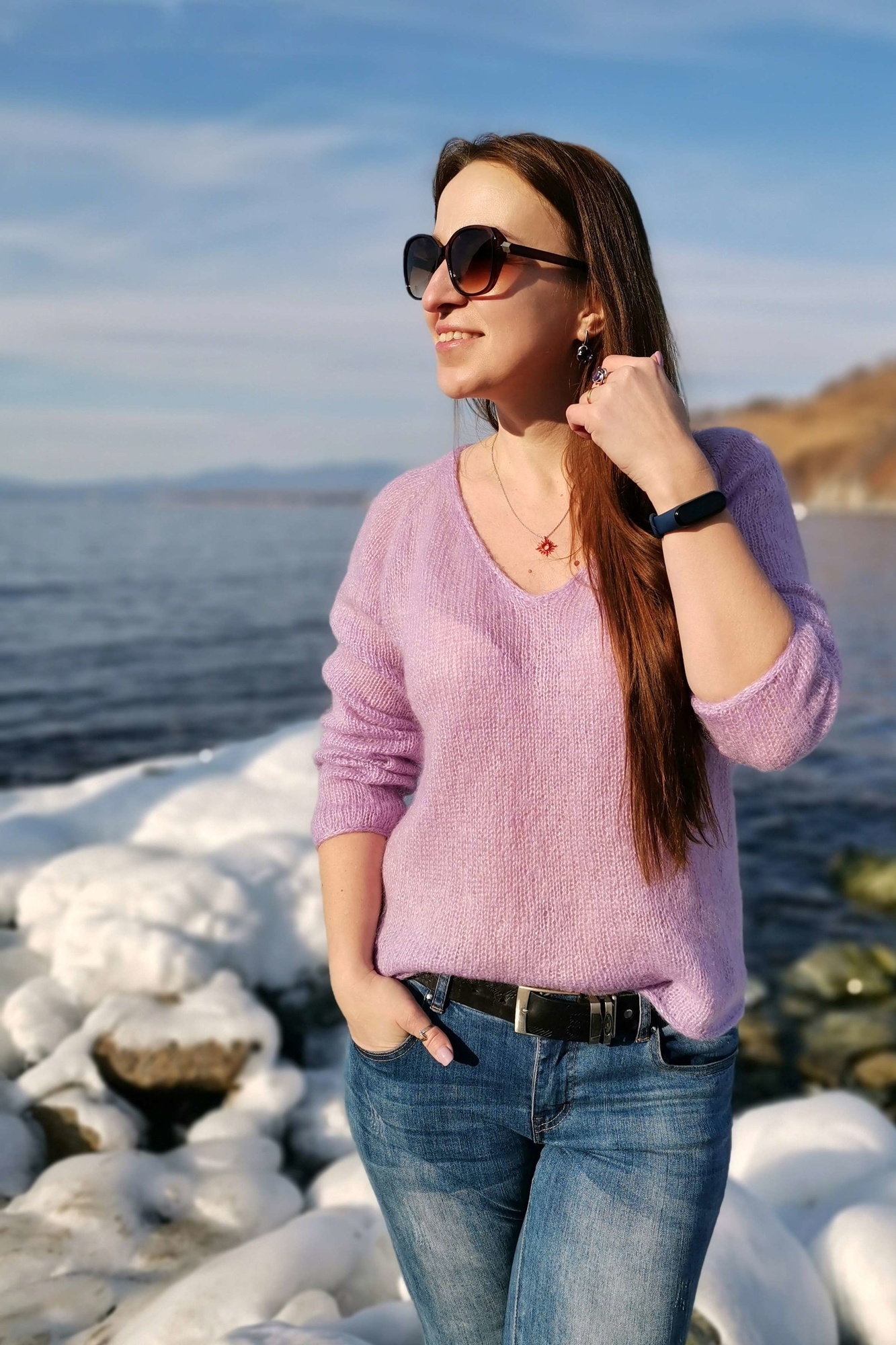 Пуловер из мохера на шелке