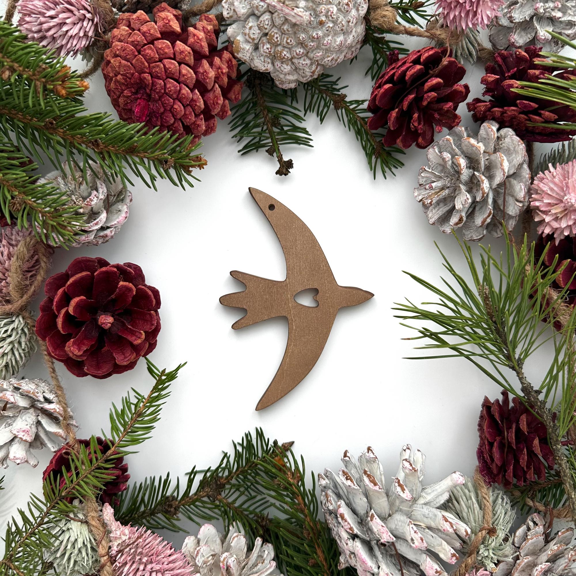 Птица (4 шт) Деревянная елочная игрушка из коллекции "Звери"