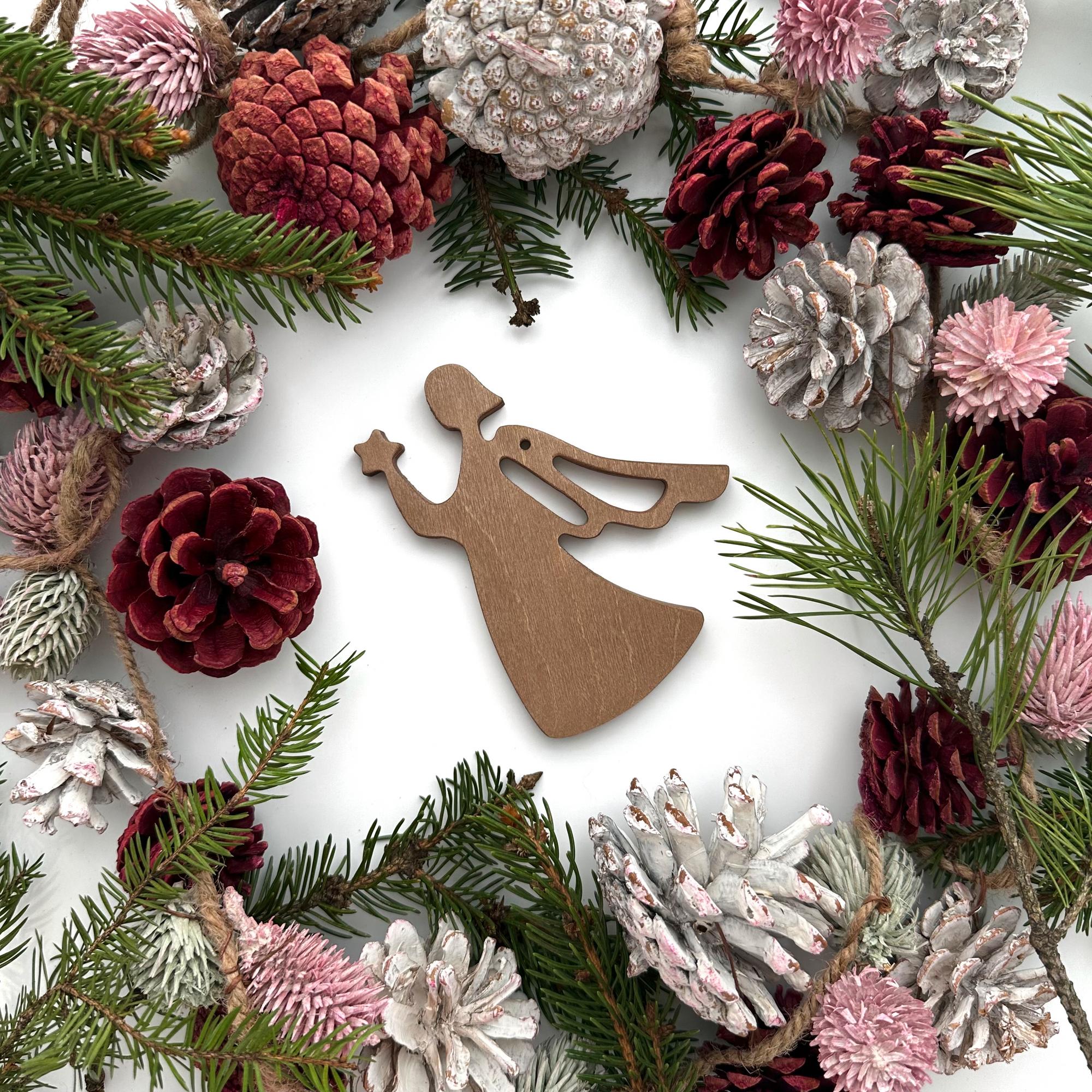 "Ангел" (4 шт) Деревянная елочная игрушка из коллекции "Рождественская ночь"