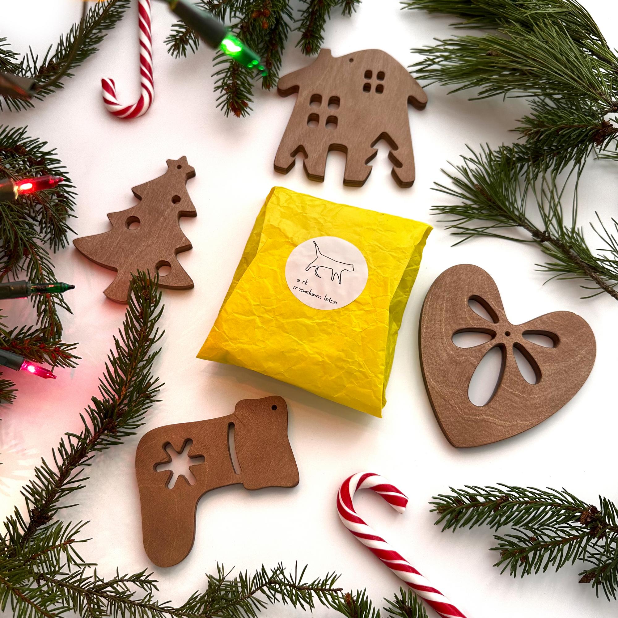 Мини-коллекция "Уют". Деревянные ёлочные игрушки (4 шт в наборе)