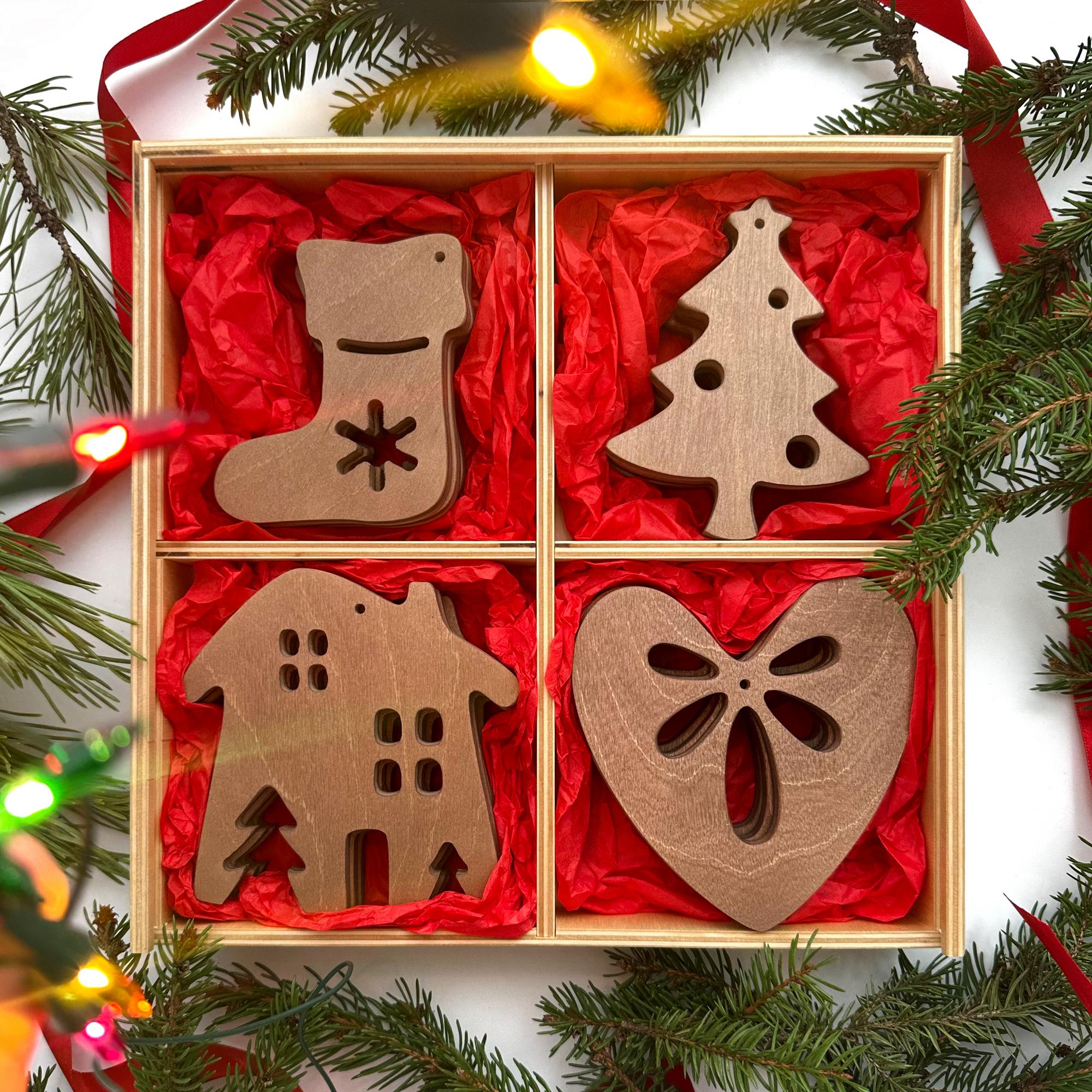 Коллекция "Уют". Деревянные ёлочные игрушки (12 шт в наборе)