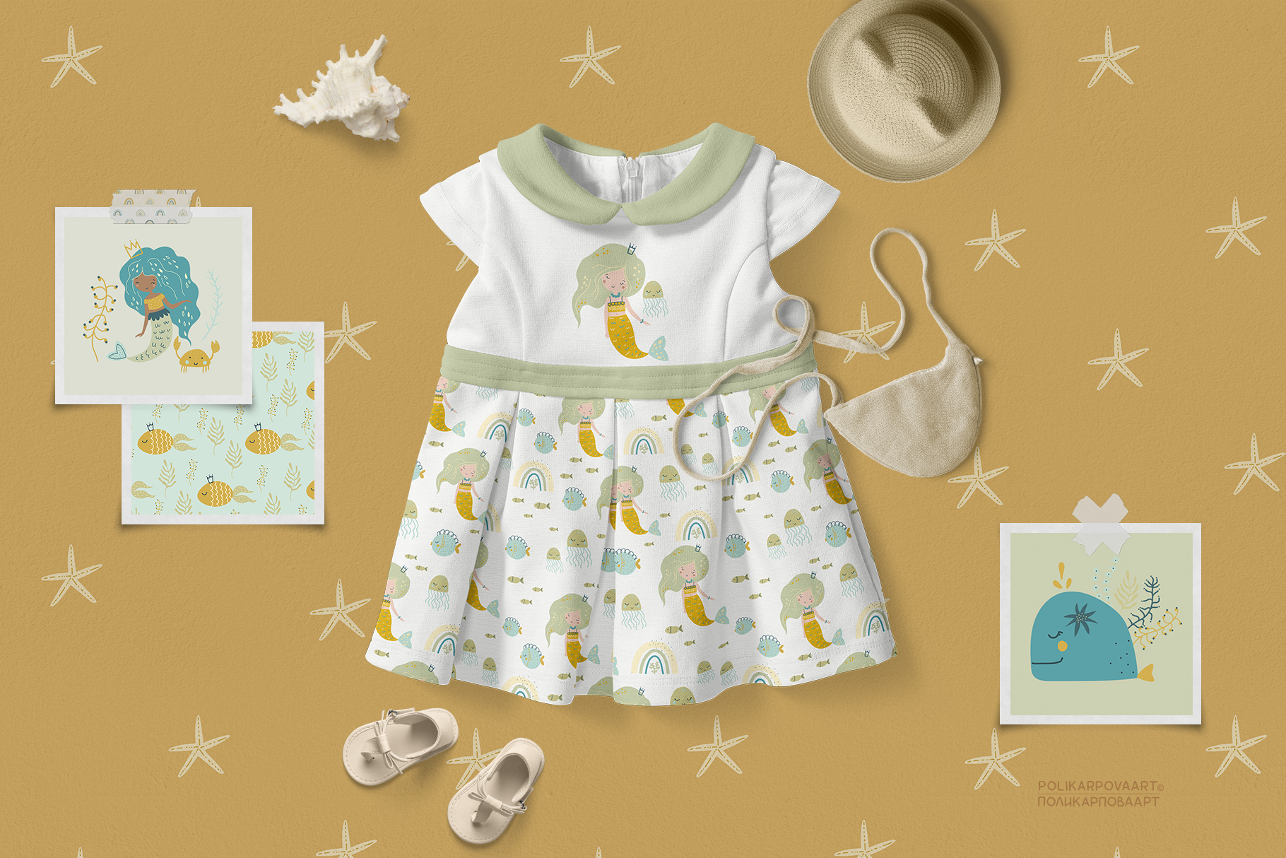 Векторная коллекция "Русалки и Море" - детские иллюстрации и бесшовные паттерны