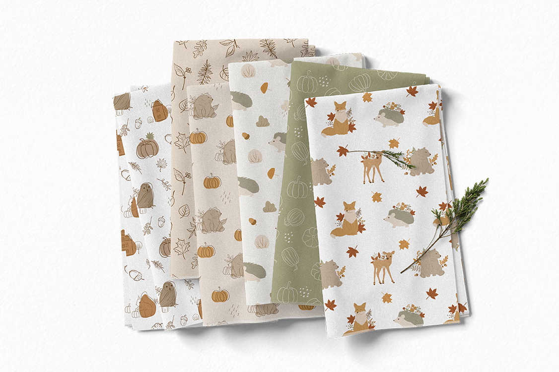 Коллекция "Осенняя жизнь" - детские векторные иллюстрации и паттерны