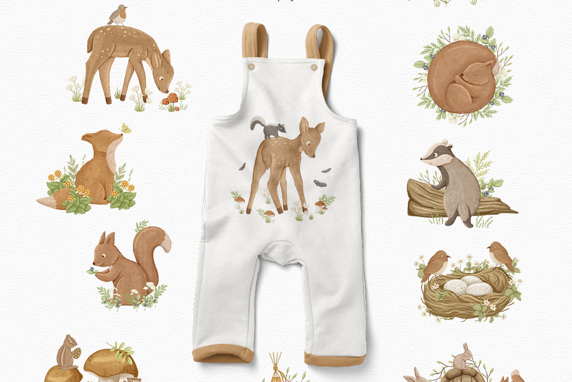 Коллекция "Лесной массив" - детские иллюстрации и паттерны, английский алфавит