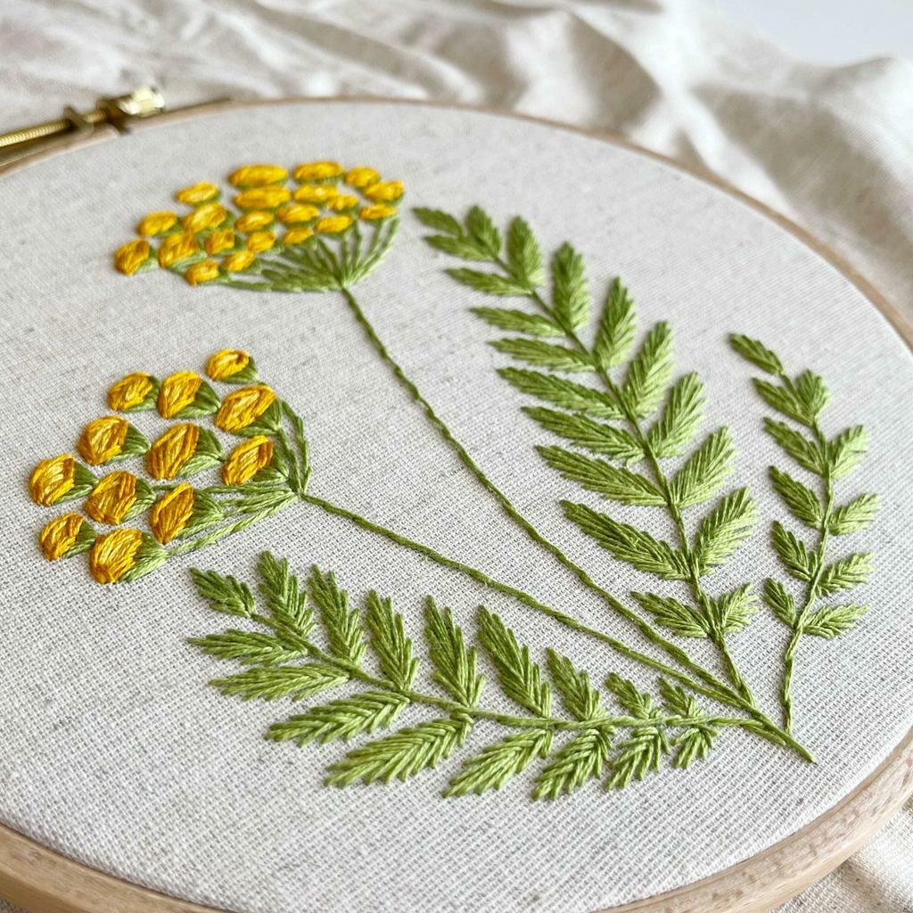 Схема для вышивки + видеоурок "Пижма" для пялец 18 см. Уровень сложности: средний