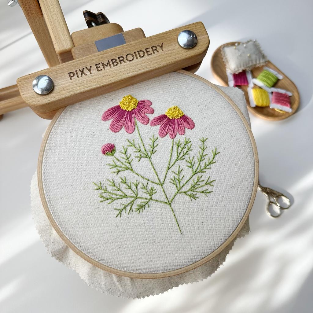 Схема для вышивки + видеоурок "Розовые ромашки" для пялец 18 см. Уровень сложности: низкий