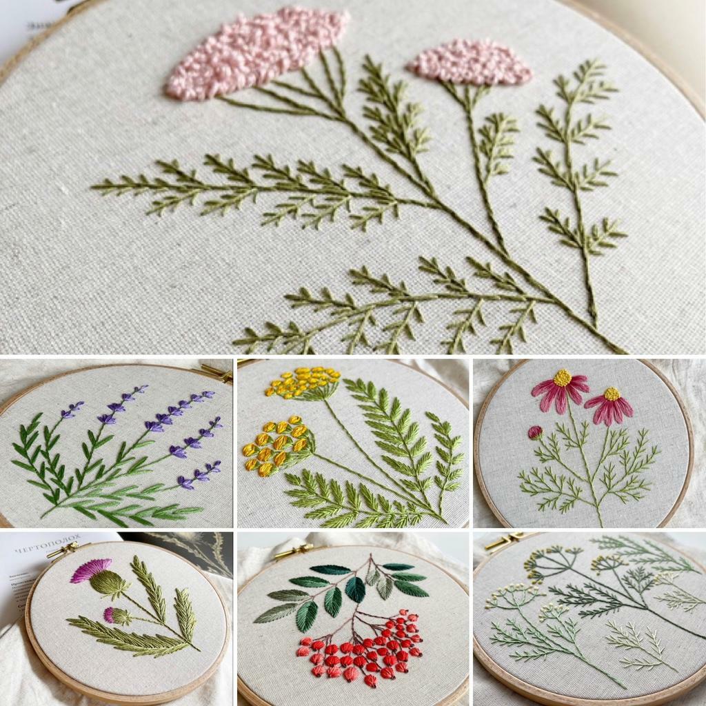 Ботанические схемы для вышивки + видеоуроки: 7 в 1. Уровень сложности: средний