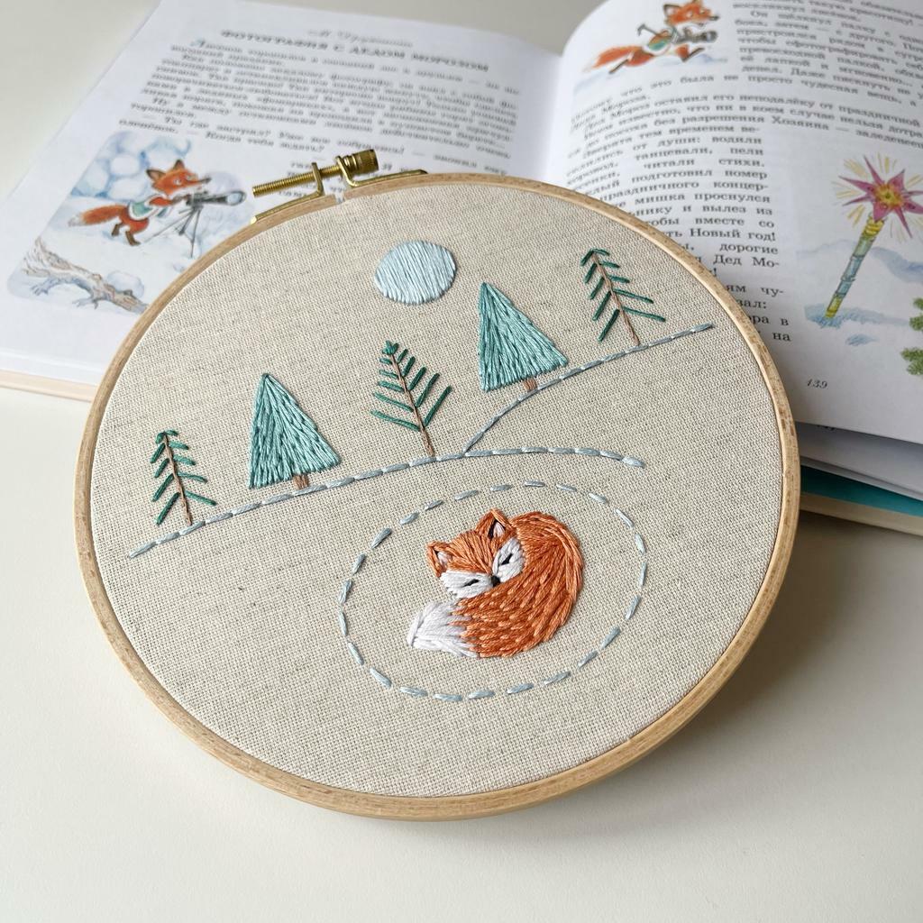 Схема для вышивки  + видеоурок "Лисенок" для пялец 18 см. Уровень сложности: низкий