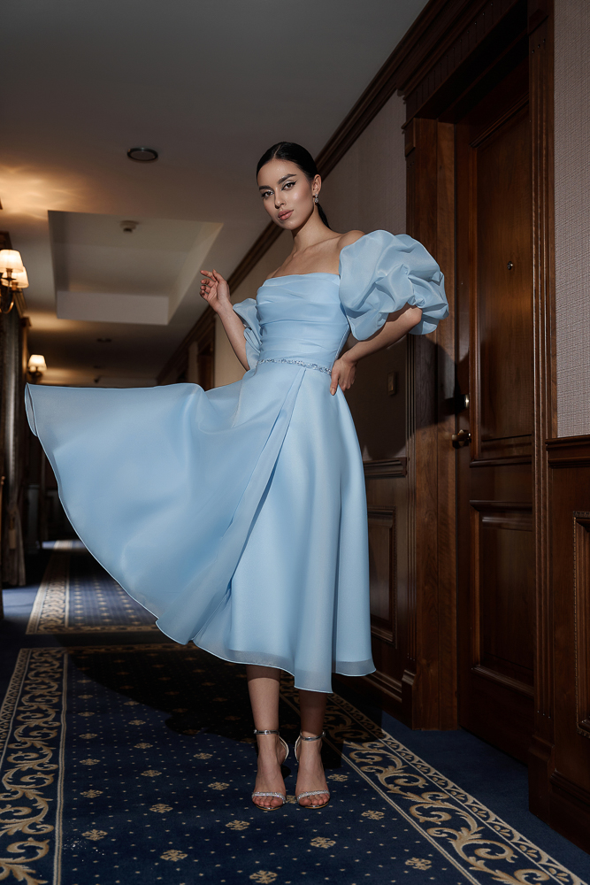 Платье из органзы миди "Эшли2" в цвете небо