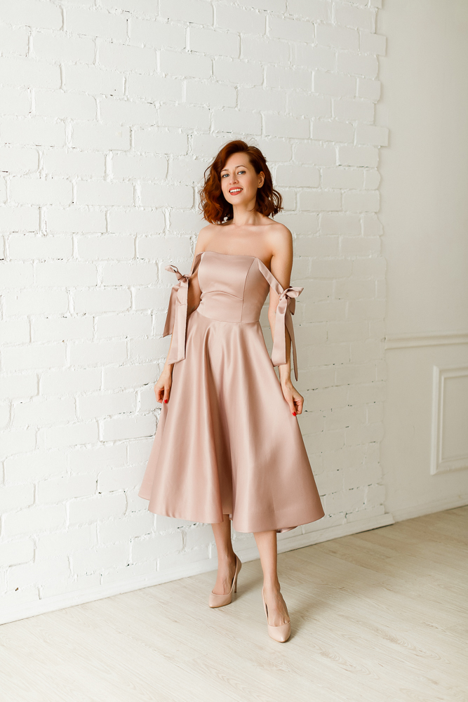 Коктейльное платье миди "Вера" беж