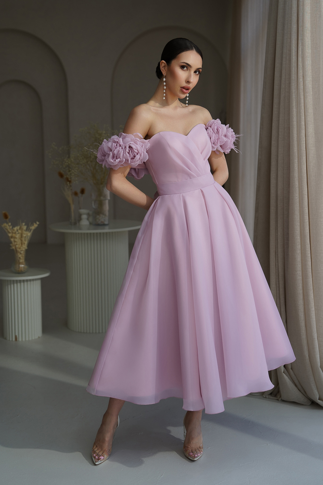 Платье из органзы миди "Рафаэль" в цвете пудра