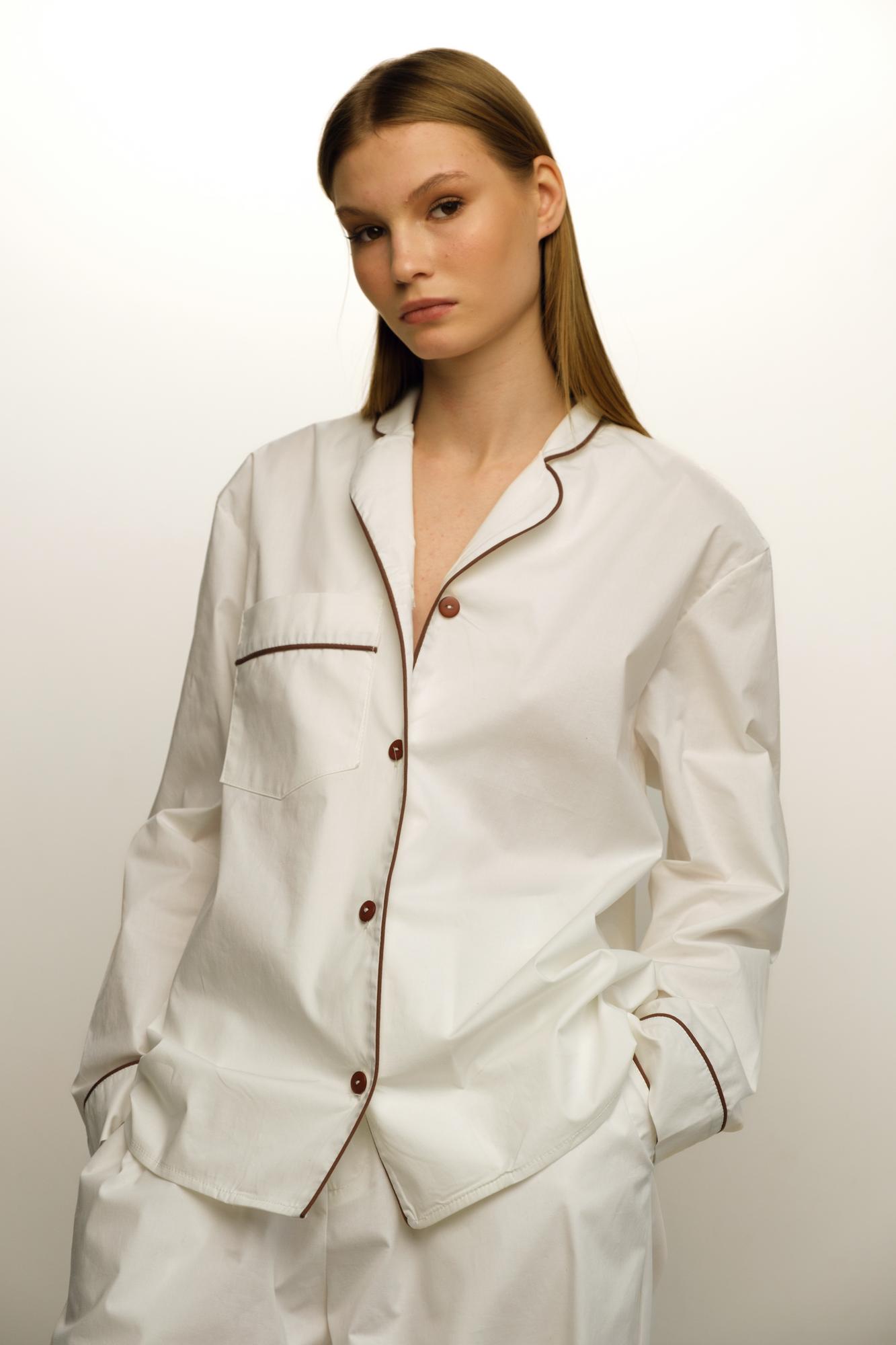 Молочный пижамный комплект с кантом