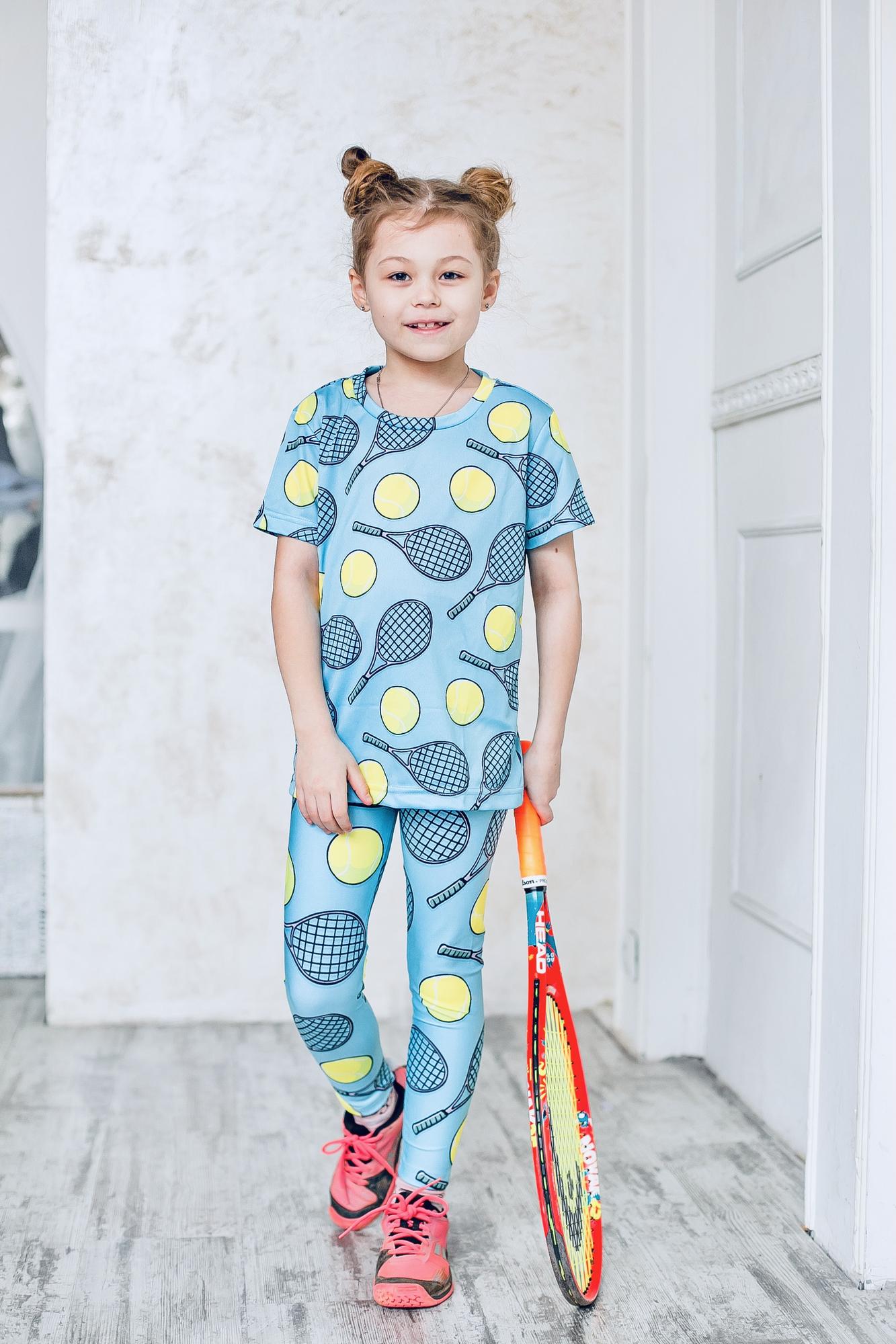 Леггинсы «мячики/ракетки» голубые