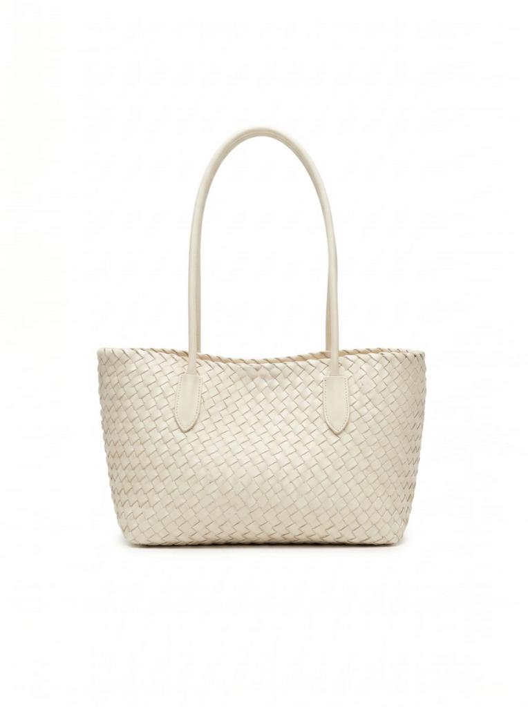 Плетеный мини-шоппер в молочном цвете