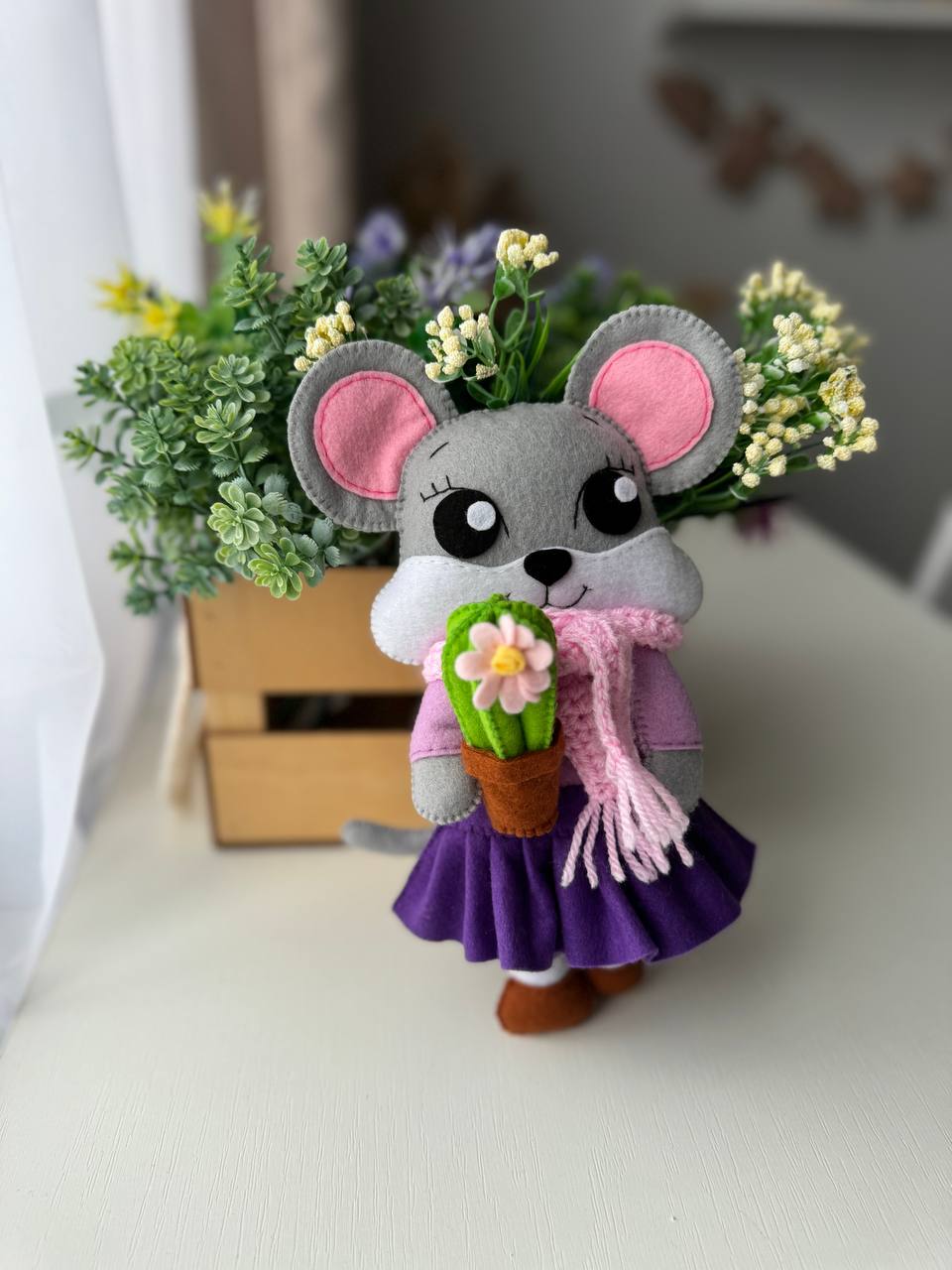 Выкройка PDF + ФОТО Мастер-класс  «Мышка с кактусом»