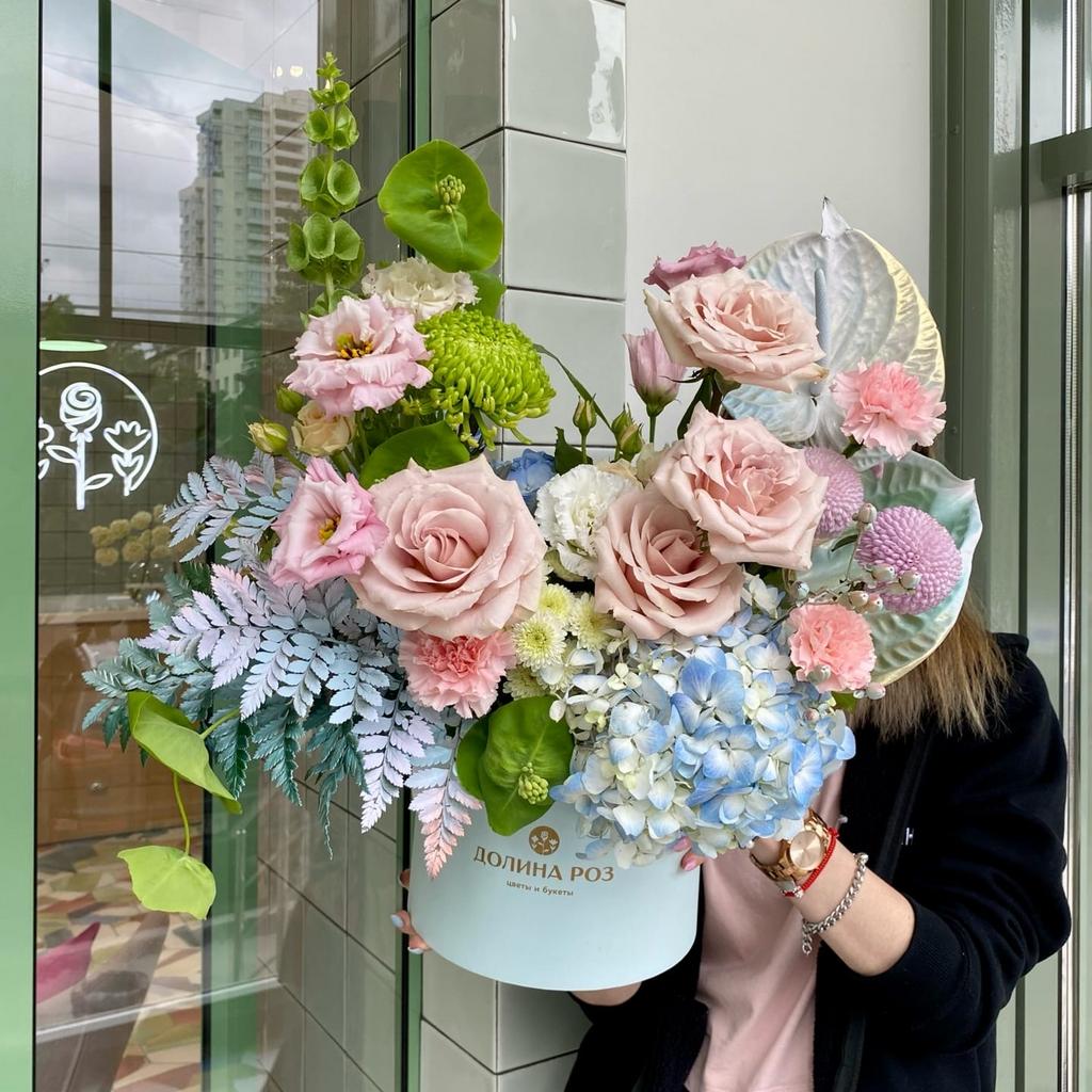 КОРОБКА С РОЗОЙ И ГИДРАНГИЕЙ