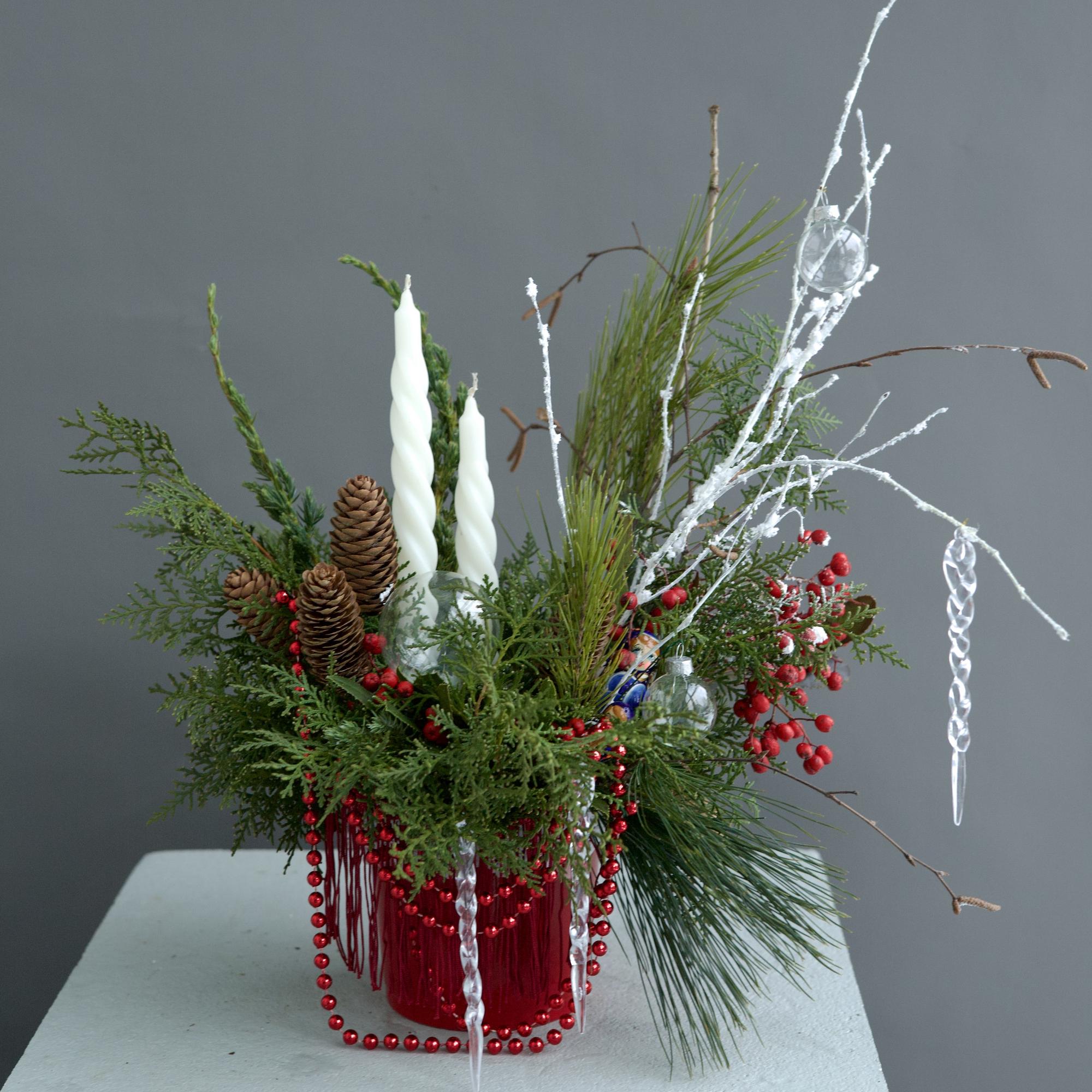 НОВОГОДНЯЯ КОМПОЗИЦИЯ СО СВЕЧАМИ