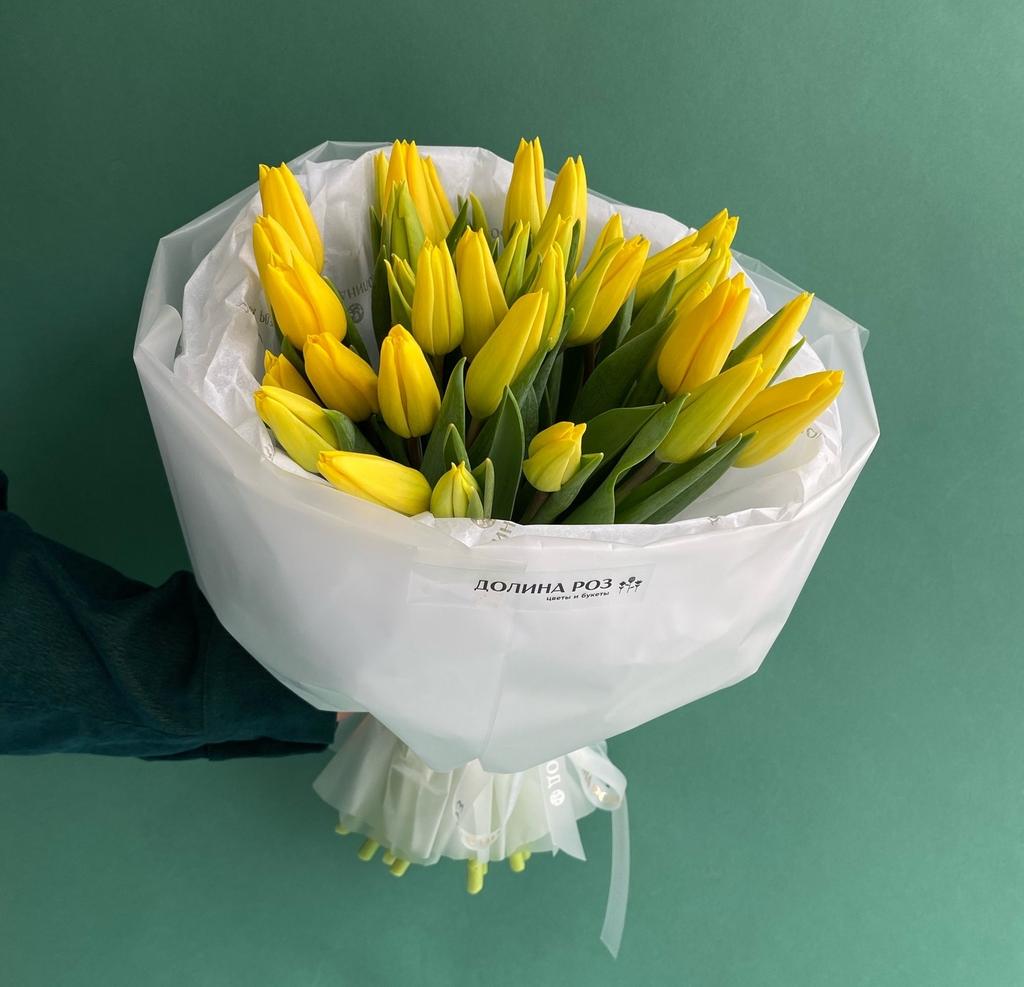 МОНО-БУКЕТ ИЗ  35 ЖЕЛТЫХ ТЮЛЬПАНОВ