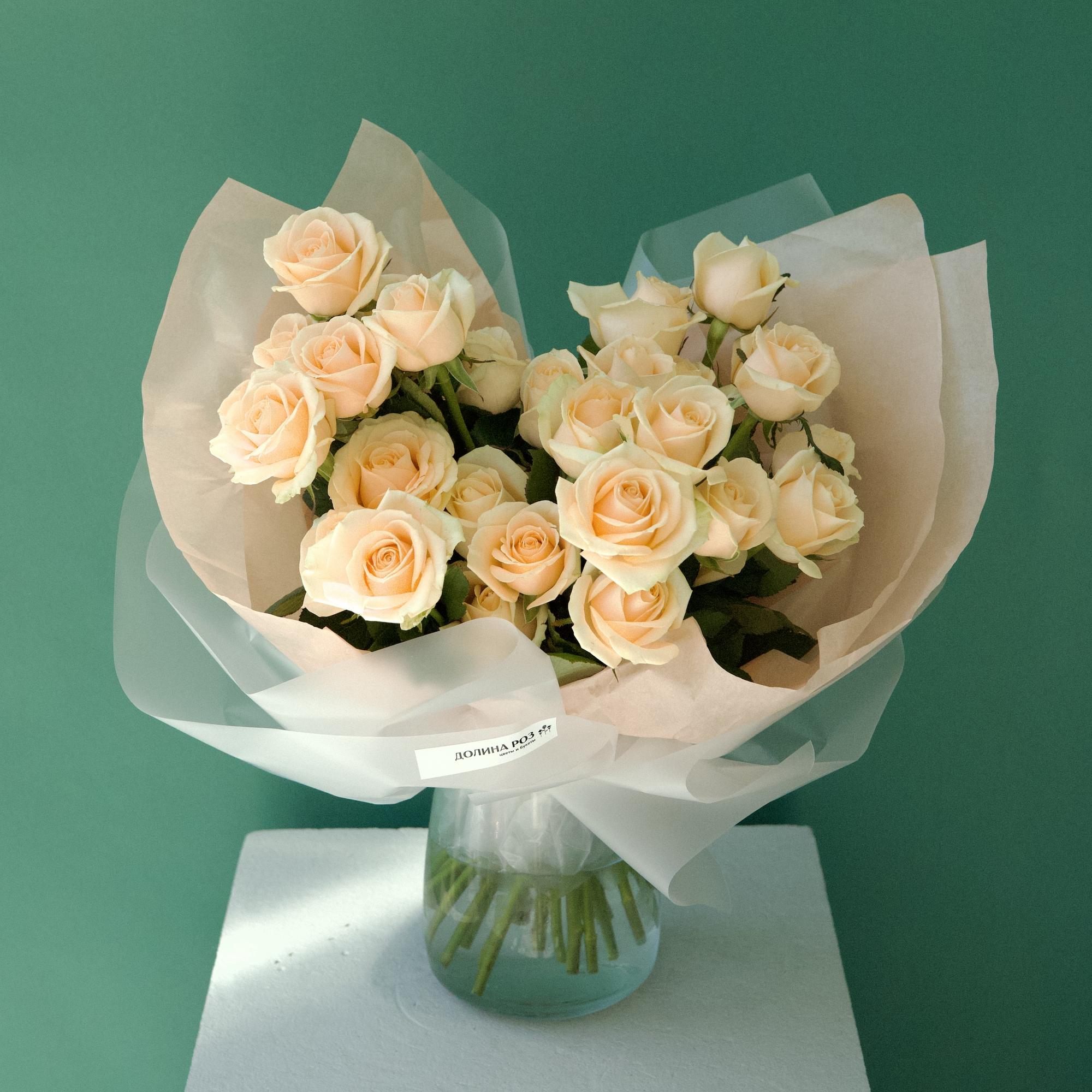 МОНО-БУКЕТ ИЗ 21 РОЗ СОРТА "ПИЧ АВАЛАНШ"