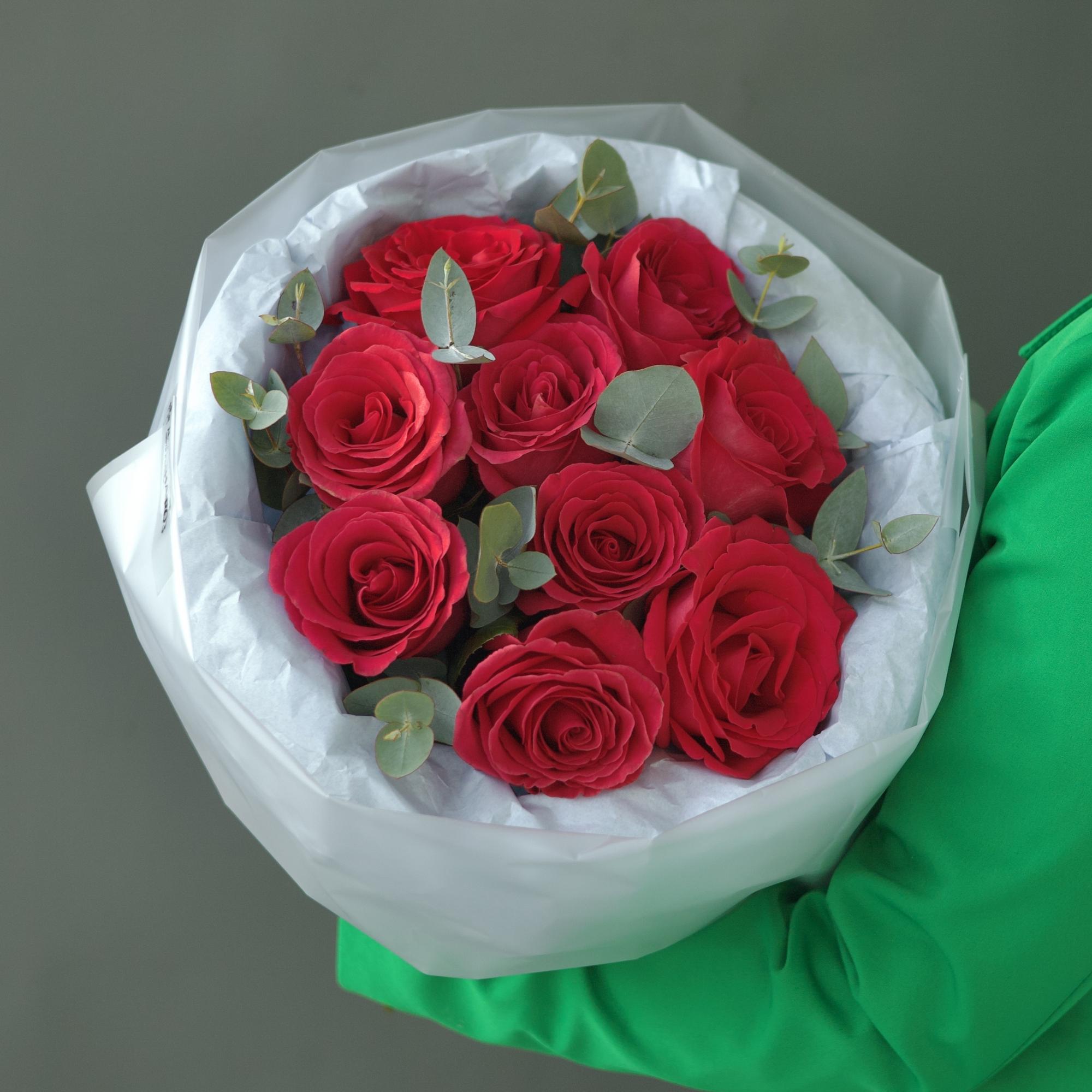 БУКЕТ ИЗ ЭКВАДОРСКИХ РОЗ "PINK FLOYD"  И ЭВКАЛИПТА