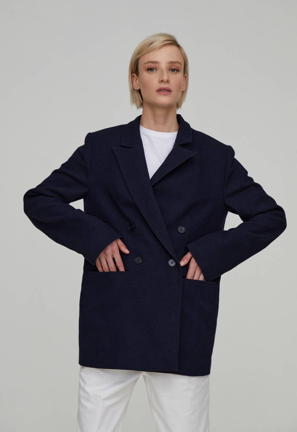 Navy blue double-breasted jacket