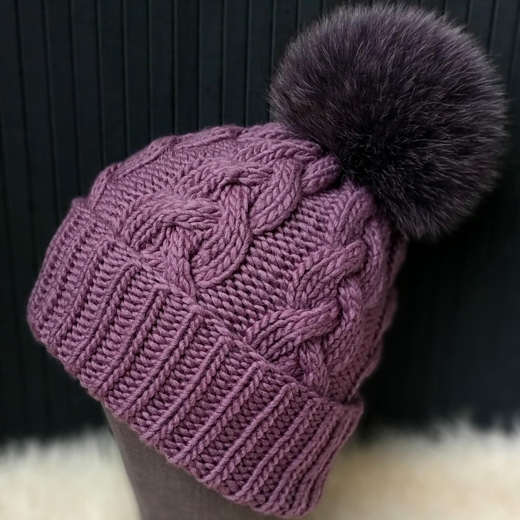 Шапка женская с помпоном сиреневый