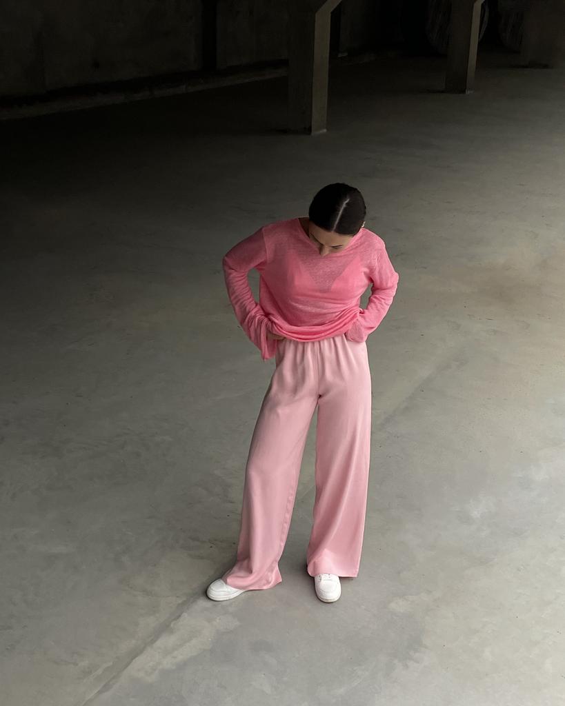 Лонгслив из льна, розовый