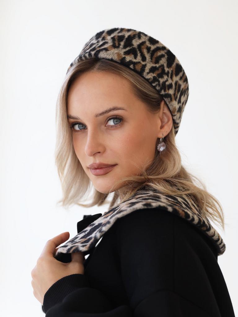 Т24-3 шляпка женская ТАБЛЕТКА   леопард