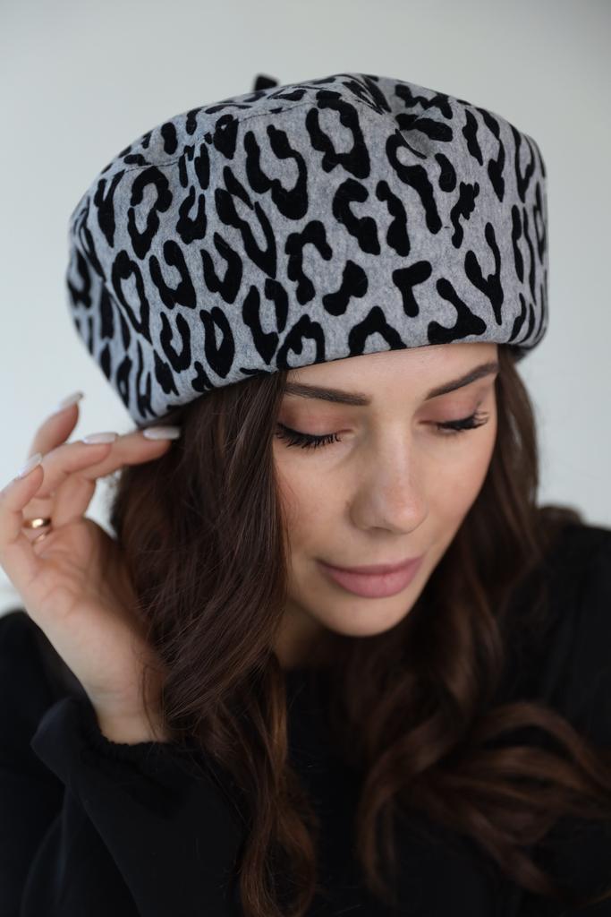 Т24-4-берет женский ЛЕОН серый леопард